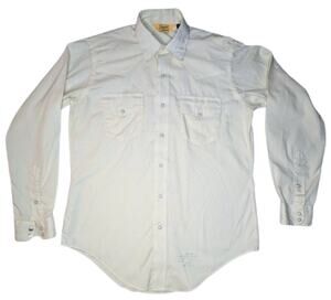 Tony Lama Vintage Mens Pearl Snap Cream Shirt 15.5 x 34 Med Western Cowboy Rodeo
